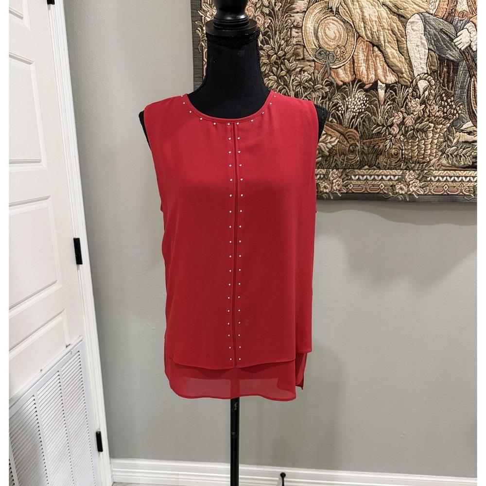 MICHAEL Michael Kors Blouse Womens Medium Red Studded Chiffon Layered Sleeveless